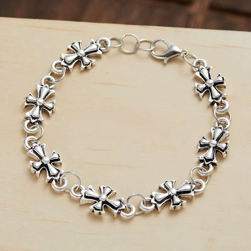 1Pc Gothic Style Cross Men'S Floral Pattern Bracelet Suitable for Daily and Party Wear, Birthday and Holiday Gift Jewelry