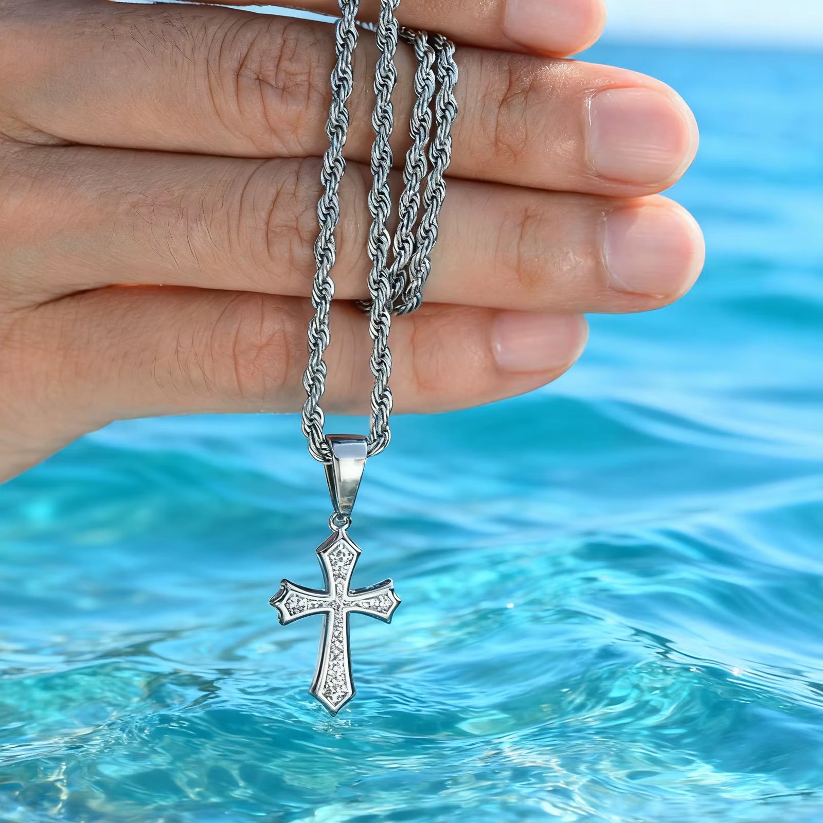 Hip Hop Cross Necklace for Men Women,50/55/60Cm Stainless Steel Chic Cross Pendant,Christian Classic Jewelry Gifts