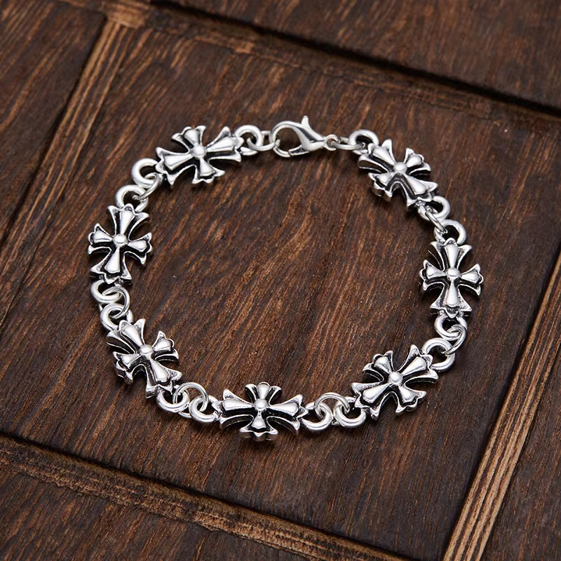 1Pc Gothic Style Cross Men'S Floral Pattern Bracelet Suitable for Daily and Party Wear, Birthday and Holiday Gift Jewelry