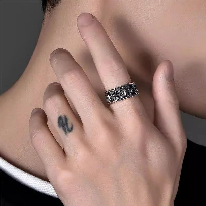 1Pcs Bague Homme Rings Cross Figure Para Hombres Jewelry Vintage Y2K Anel Punk Gothic Couple Ring Adjustable Nuevo En Anill