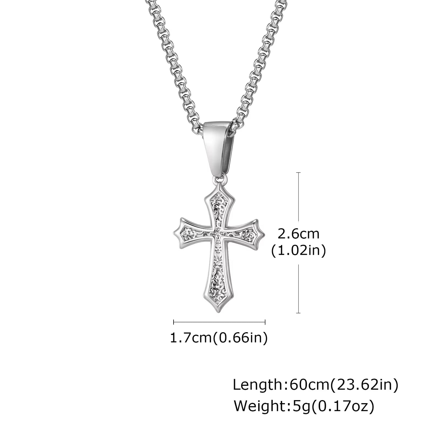 Hip Hop Cross Necklace for Men Women,50/55/60Cm Stainless Steel Chic Cross Pendant,Christian Classic Jewelry Gifts